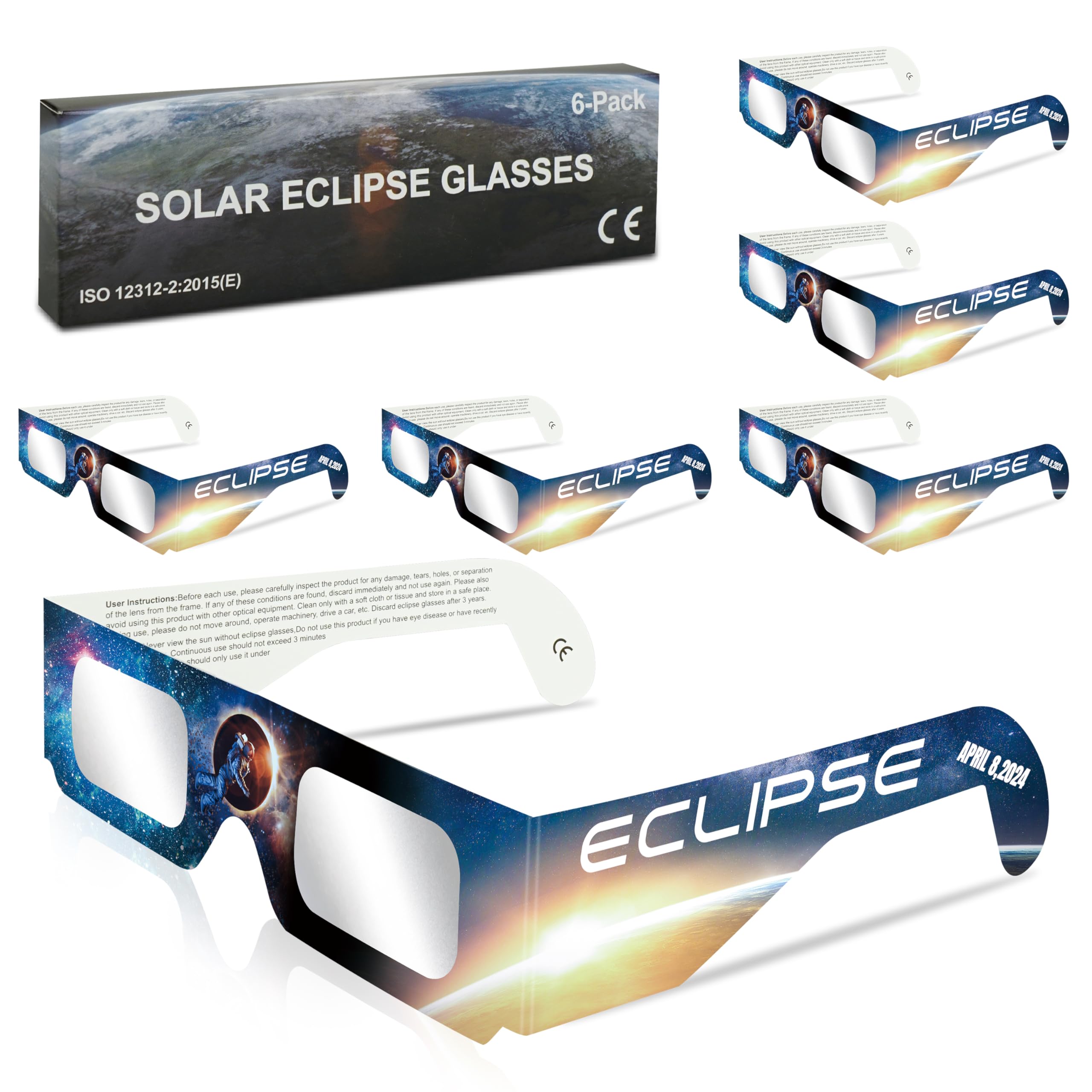 Solar Eclipse Glasses Aas Approved 2024,6 Pack Solar Eclipse Glasses For Direct Sun Viewing Iso 12312 2:2015(E) & Ce Certified(6